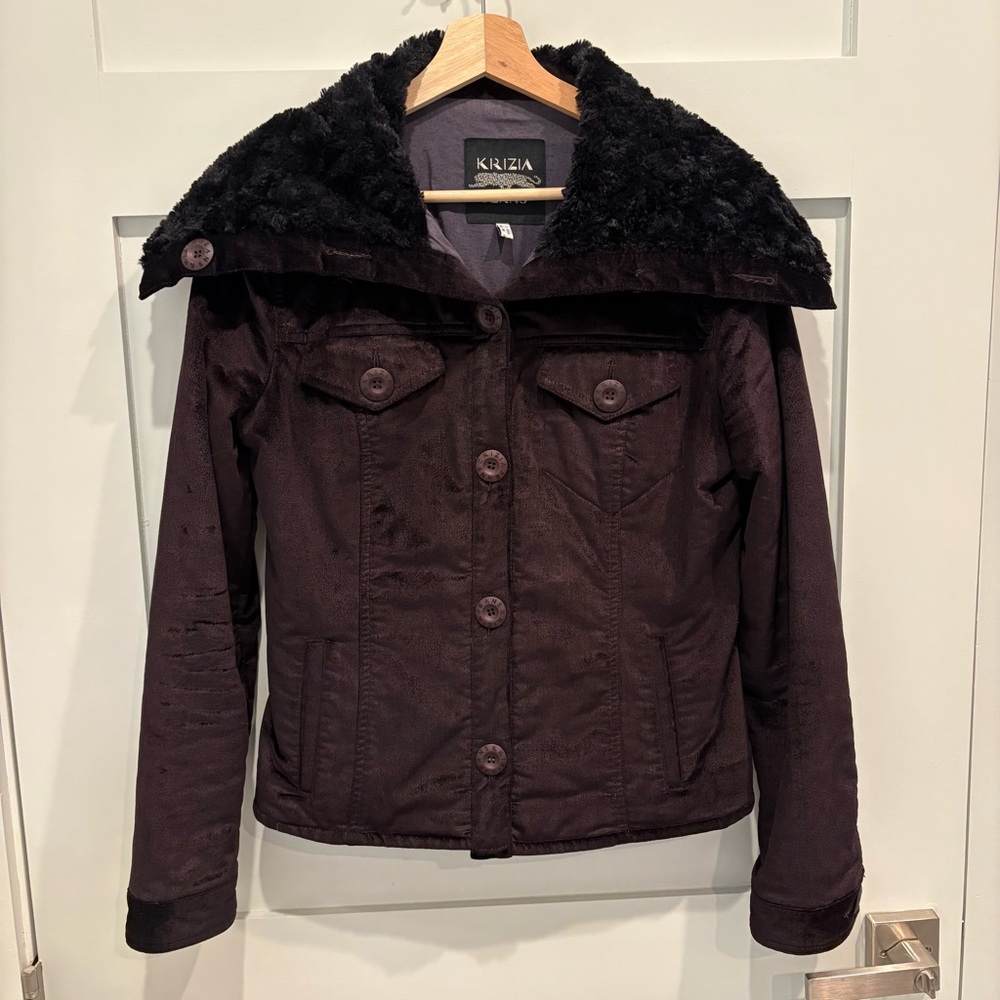 Krizia Jeans Purple Faux-Fur Collar Jacket